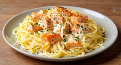 Salmon Pasta with Creamy Garlic Sauce