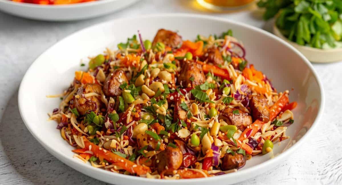 Crunchy Asian Chicken Salad with Peanut Dressing