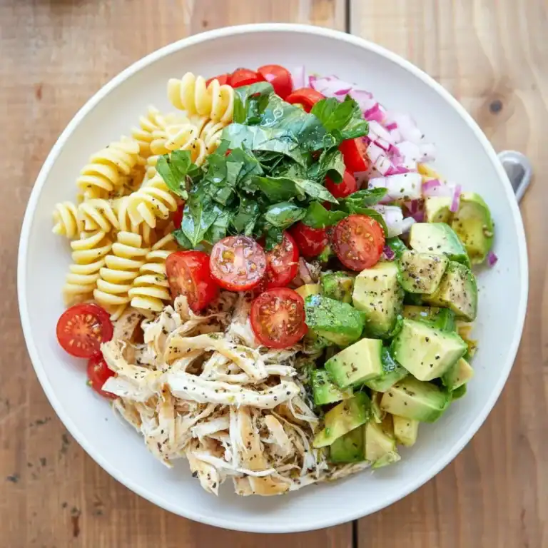 Healthy Chicken Pasta Salad with Avocado