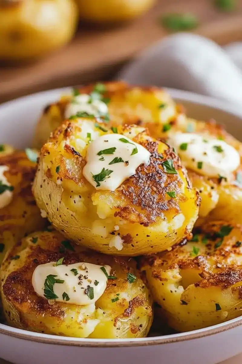 Crispy Buttery Cheesy Smashed Potatoes Recipe
