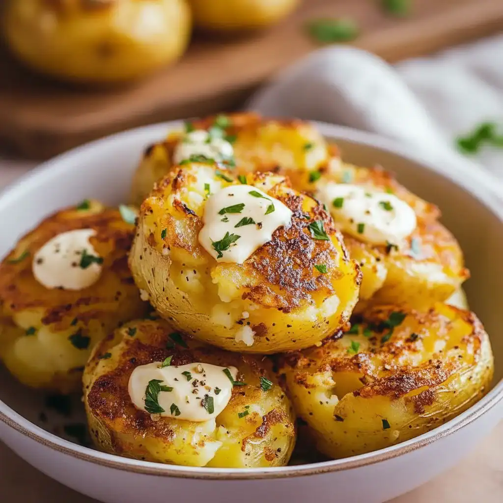 Crispy Buttery Cheesy Smashed Potatoes Recipe