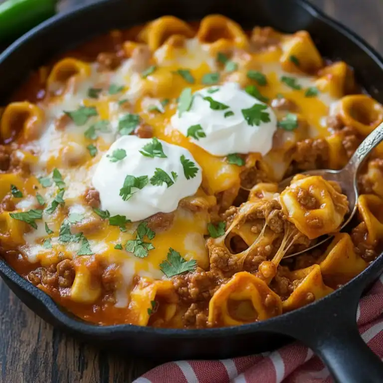 Cheesy Beef Enchilada Tortellini Bake