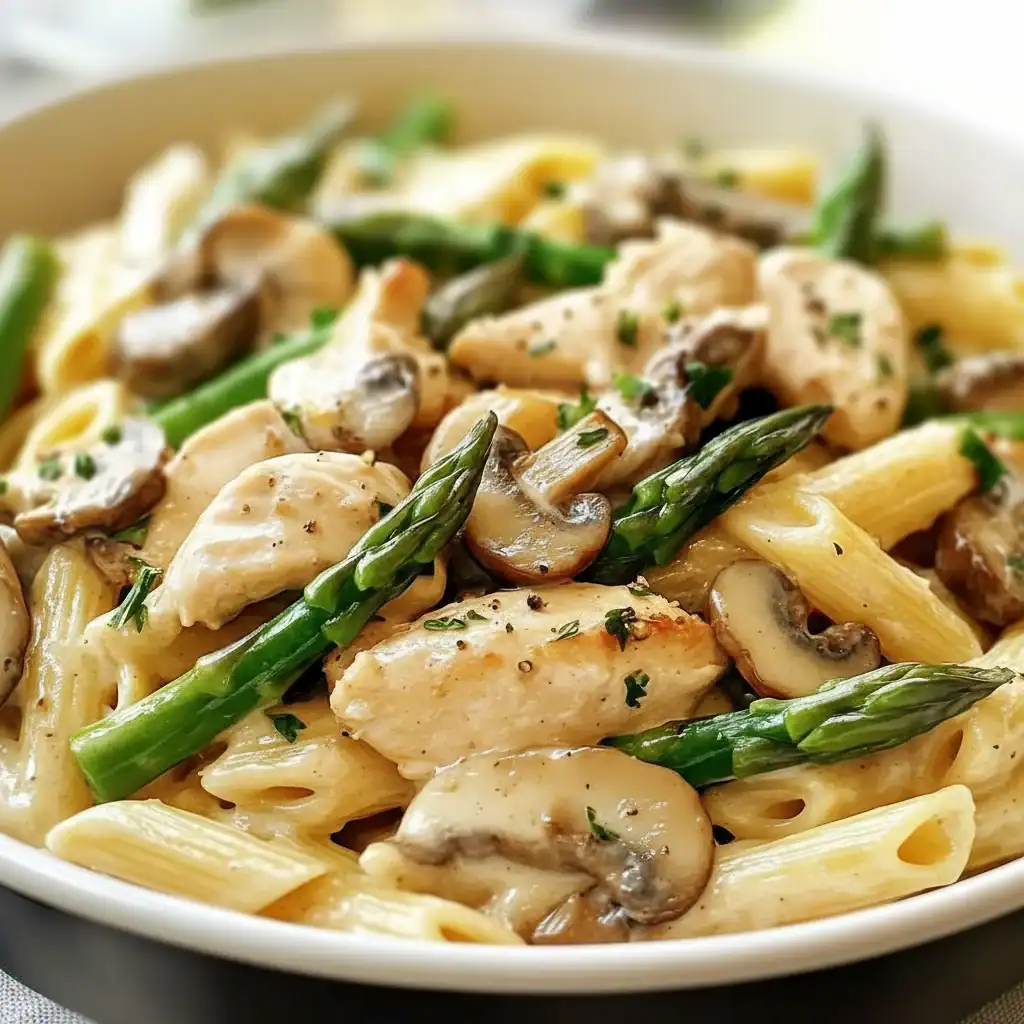 Creamy Mushroom Asparagus Chicken Penne