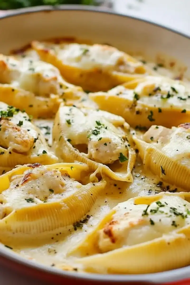 Garlic Butter Chicken Alfredo Shells