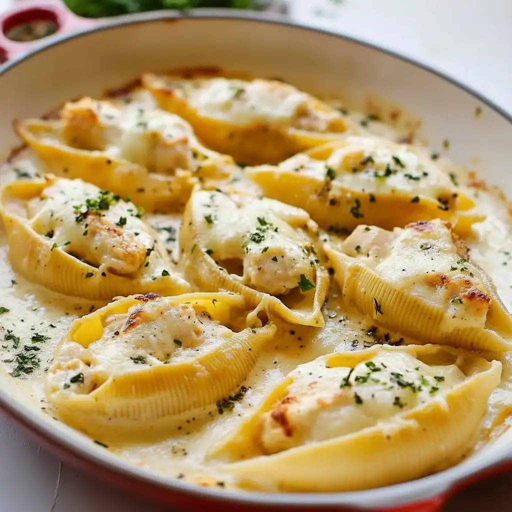 Garlic Butter Chicken Alfredo Shells