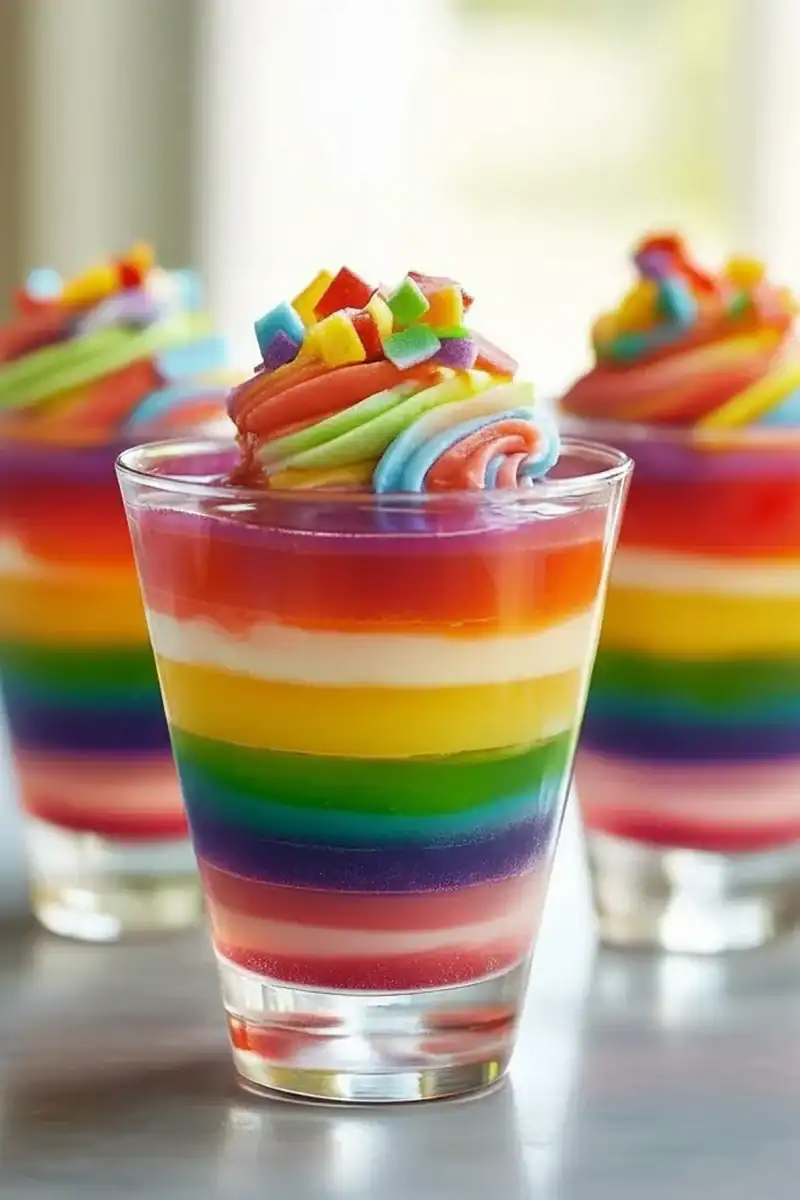 Layered Rainbow Jello Cups