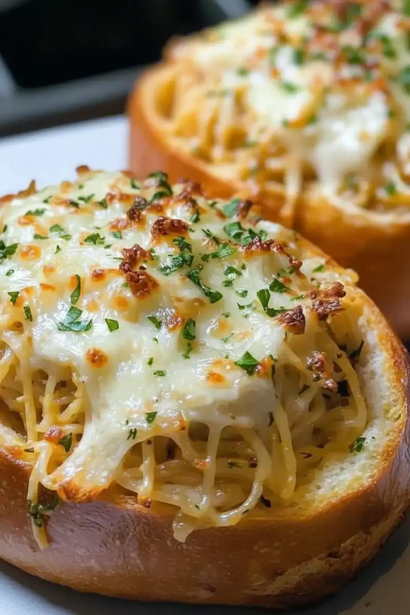 Spaghetti Garlic Bread Bowls