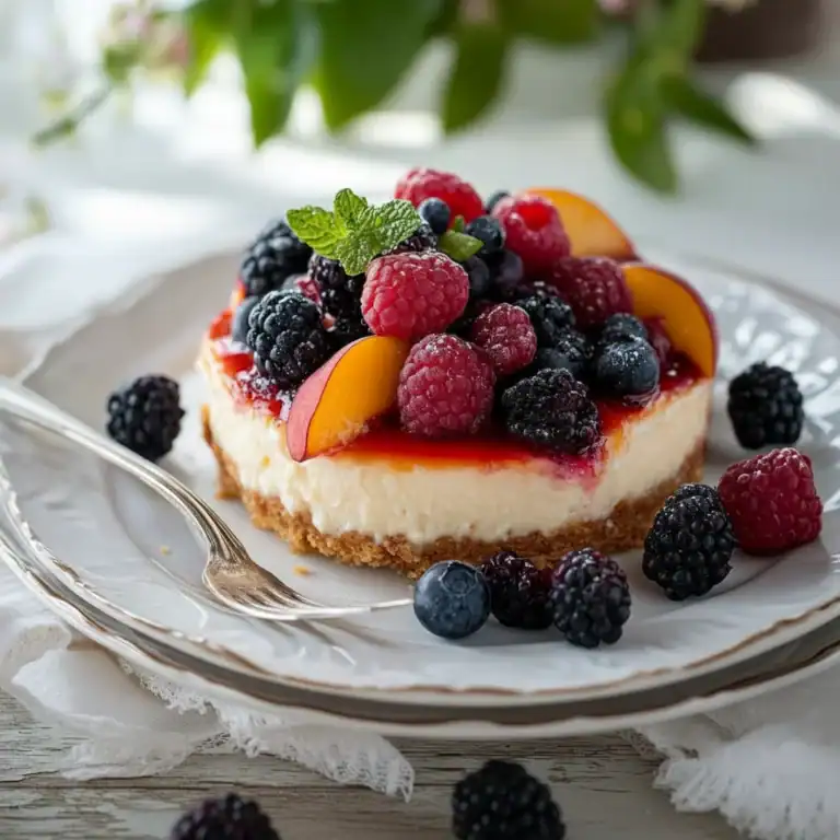 Summer Berry Peach Cheesecake