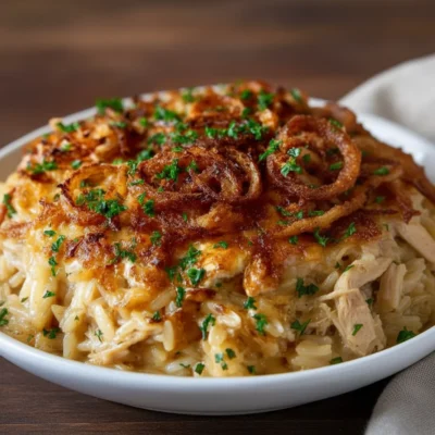 Rich French Onion Chicken Orzo Casserole Recipe
