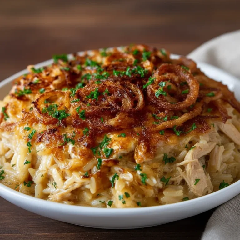 Rich French Onion Chicken Orzo Casserole Recipe